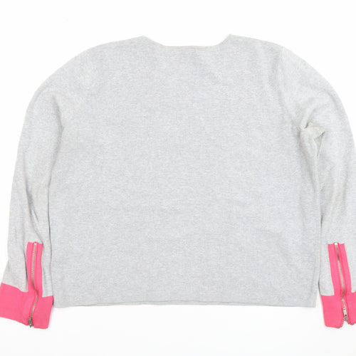 COS Women Grey Pink Zip Cuff Cotton Jumper Size 12