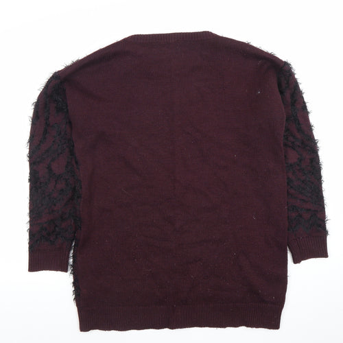Dorothy Perkins Women’s Purple Black Crew Neck Long Sleeve Pullover Jumper Size 10