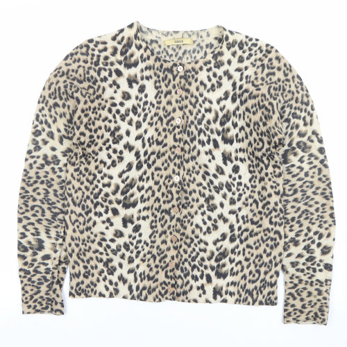 Oasis Women's Beige Leopard Print Lambswool Angora Cardigan L