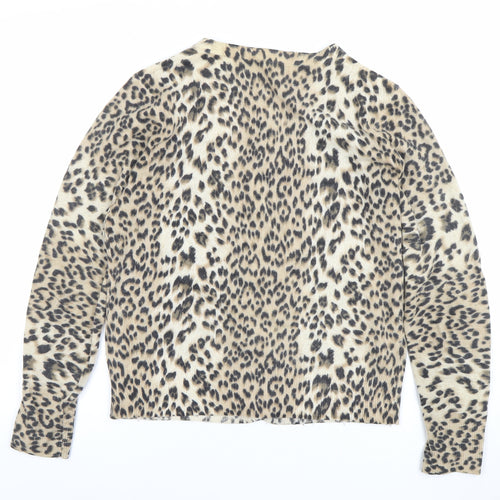 Oasis Women's Beige Leopard Print Lambswool Angora Cardigan L