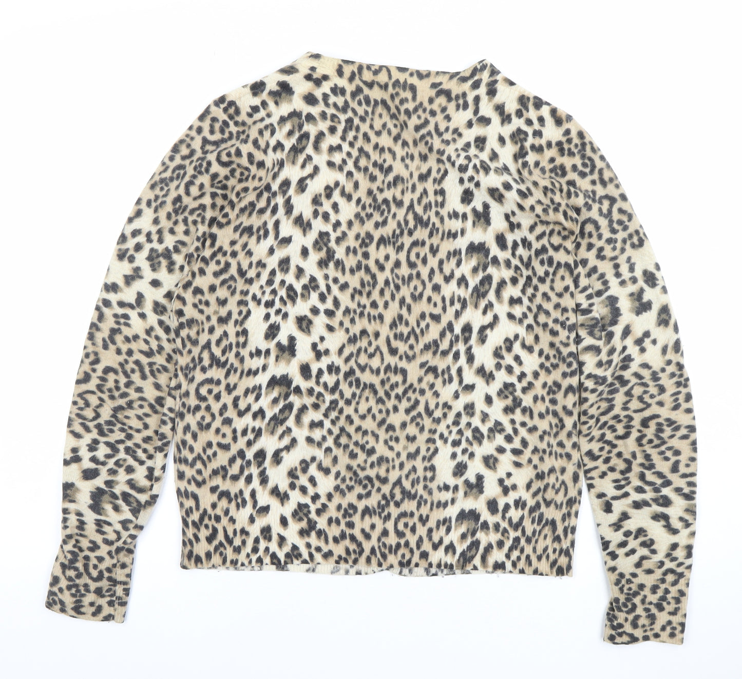 Oasis Women's Beige Leopard Print Lambswool Angora Cardigan L