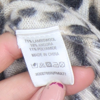 Oasis Women's Beige Leopard Print Lambswool Angora Cardigan L