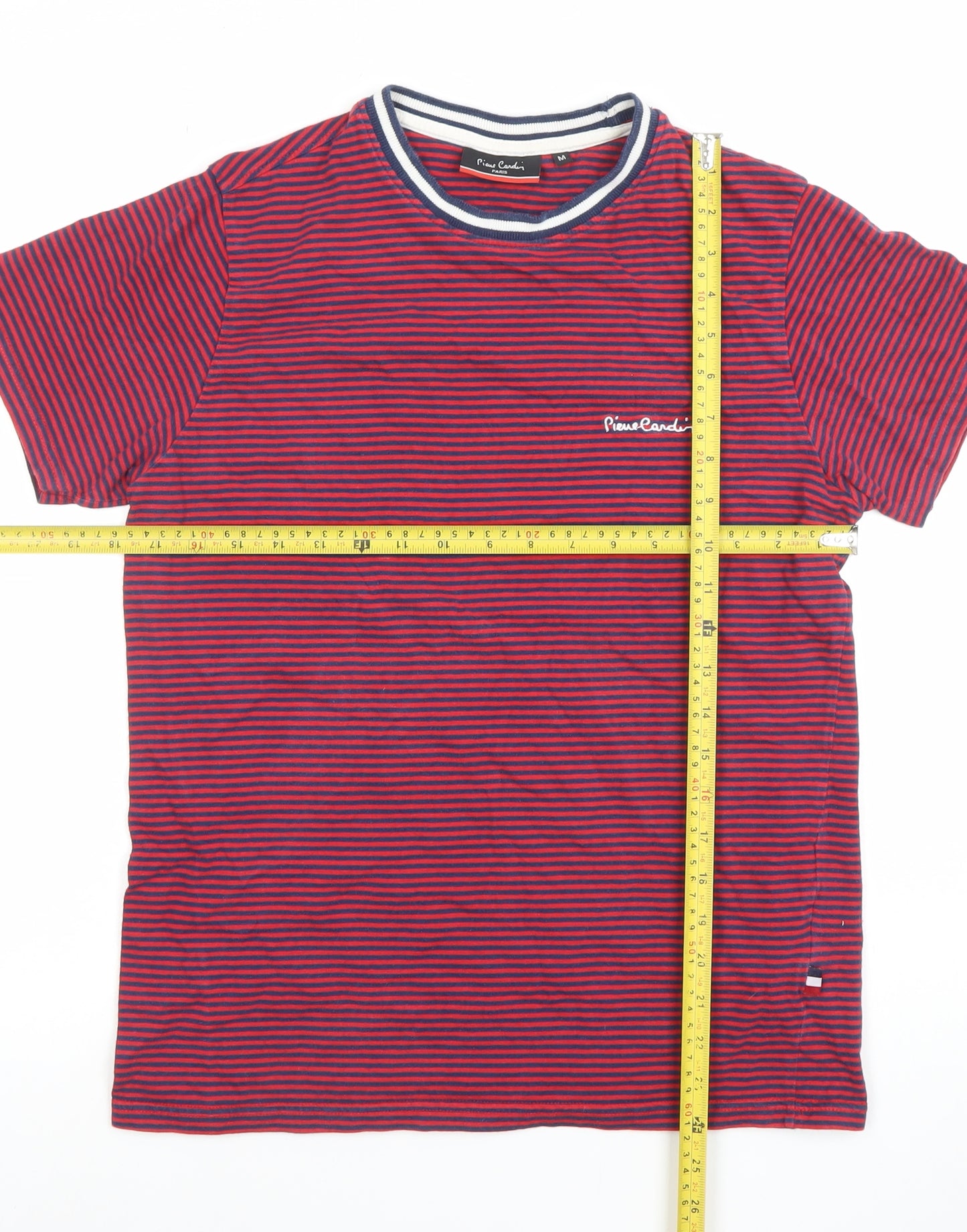 Pierre Cardin Men's Red Striped Crew Neck Short Sleeve T-Shirt Size M