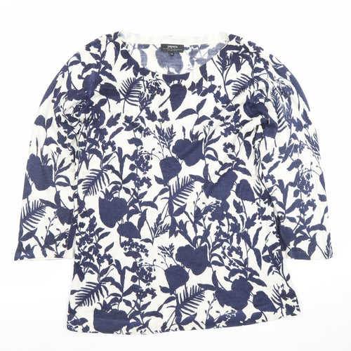 Papaya Women Blue Floral Knit 3/4 Sleeve Acrylic T-Shirt Size 10