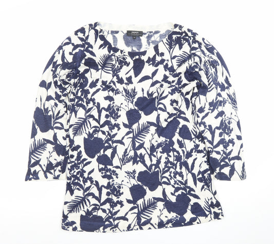 Papaya Women Blue Floral Knit 3/4 Sleeve Acrylic T-Shirt Size 10
