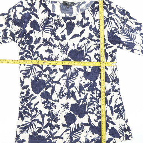 Papaya Women Blue Floral Knit 3/4 Sleeve Acrylic T-Shirt Size 10