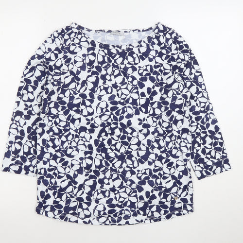Bella di Notte Women's Blue Floral 3/4 Sleeve Cotton T-Shirt Size 12