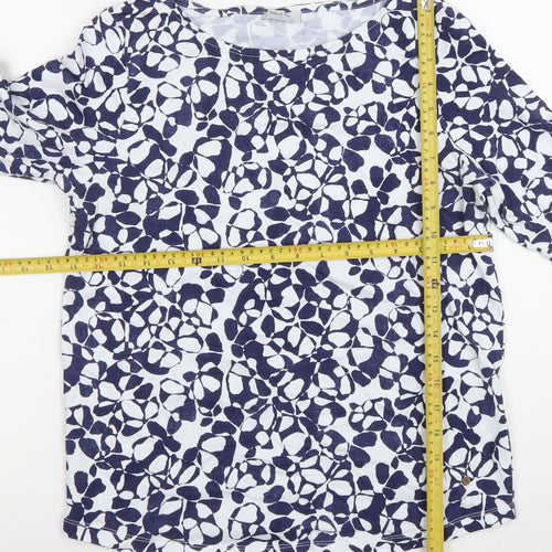 Bella di Notte Women's Blue Floral 3/4 Sleeve Cotton T-Shirt Size 12