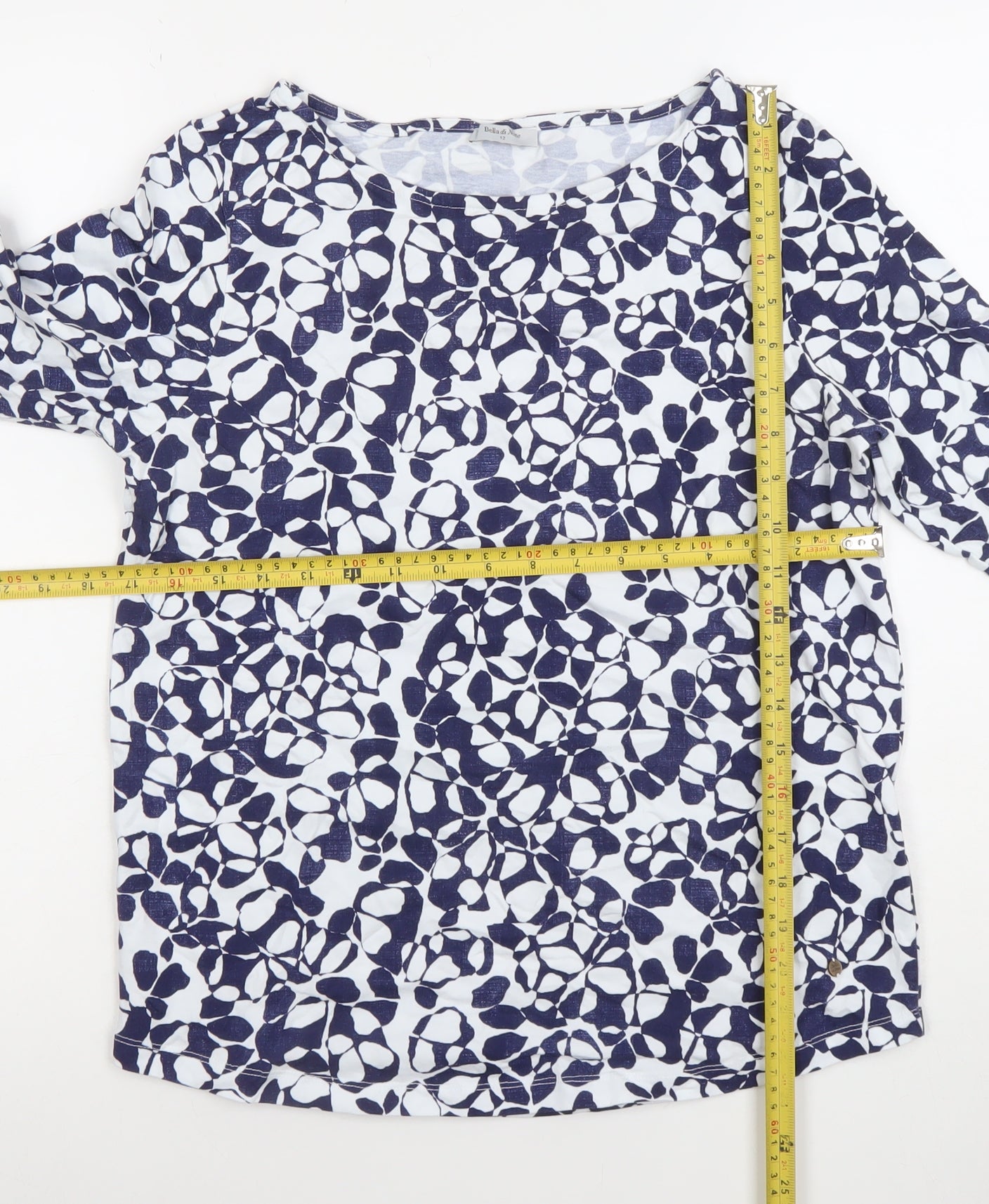 Bella di Notte Women's Blue Floral 3/4 Sleeve Cotton T-Shirt Size 12