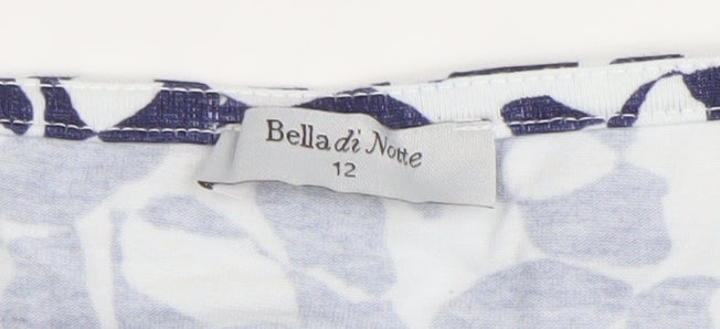 Bella di Notte Women's Blue Floral 3/4 Sleeve Cotton T-Shirt Size 12