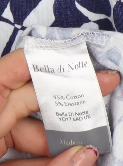 Bella di Notte Women's Blue Floral 3/4 Sleeve Cotton T-Shirt Size 12