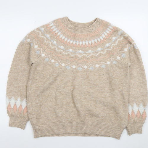 Papaya Women’s Beige Fair Isle Knit Jumper Size M