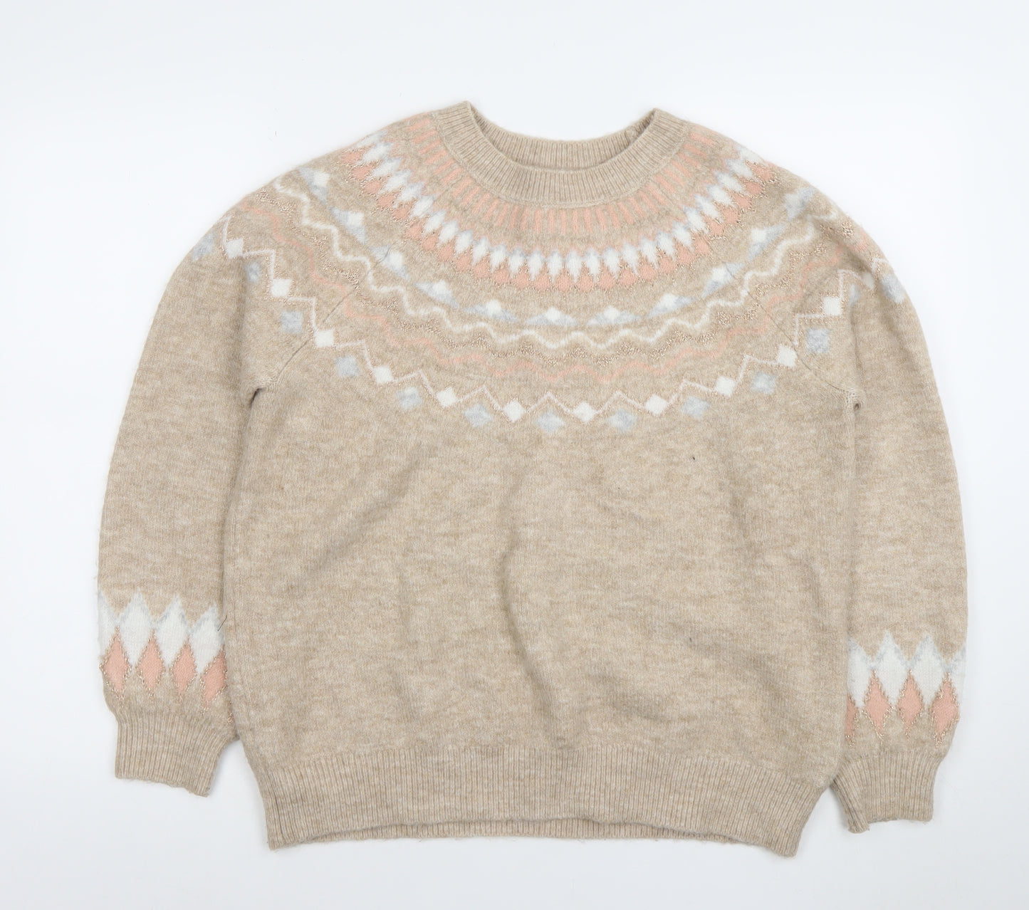 Papaya Women’s Beige Fair Isle Knit Jumper Size M