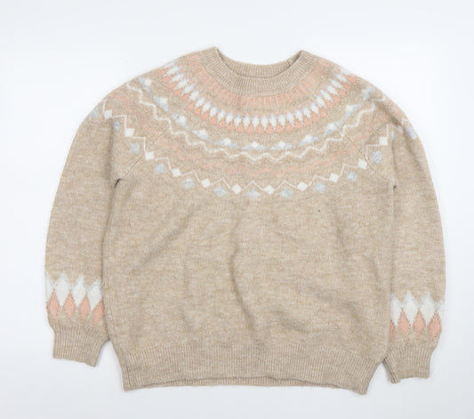 Papaya Women’s Beige Fair Isle Knit Jumper Size M