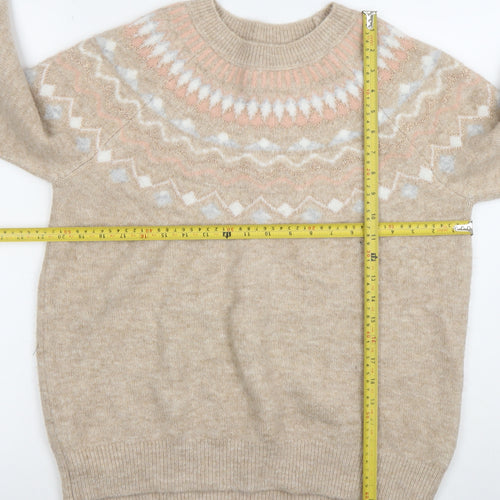 Papaya Women’s Beige Fair Isle Knit Jumper Size M