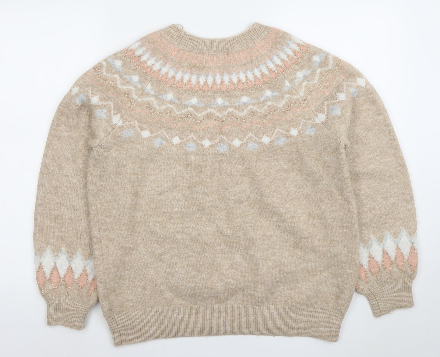 Papaya Women’s Beige Fair Isle Knit Jumper Size M