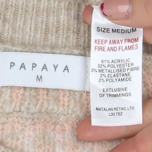 Papaya Women’s Beige Fair Isle Knit Jumper Size M