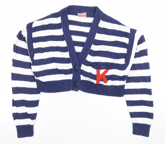 Kenzo Womens Blue Striped Cotton Cropped Cardigan Size S