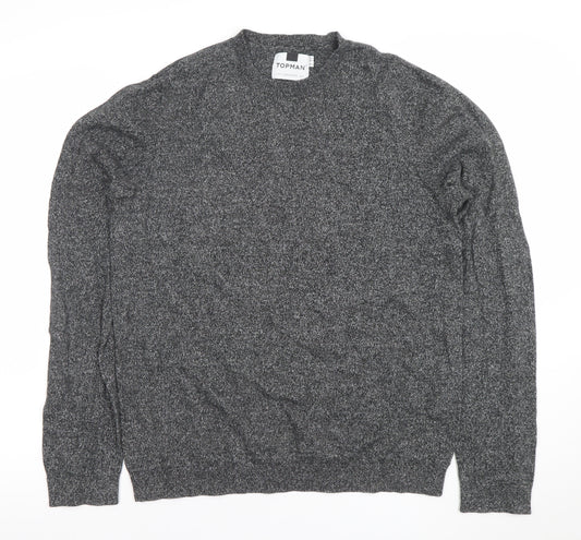 Topman Men's Grey Knit Cotton Crew Neck Pullover Jumper M