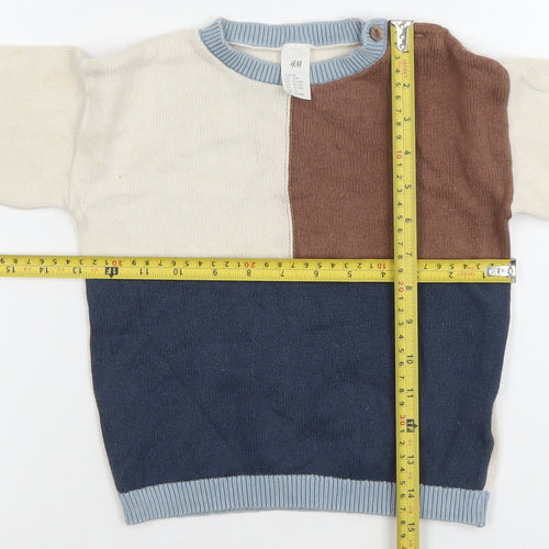 H&M Unisex Baby Beige Blue Brown Colourblock Knit Jumper 12-18 Months