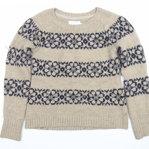 H&M L.O.G.G. Women’s Beige Fair Isle Wool Jumper M