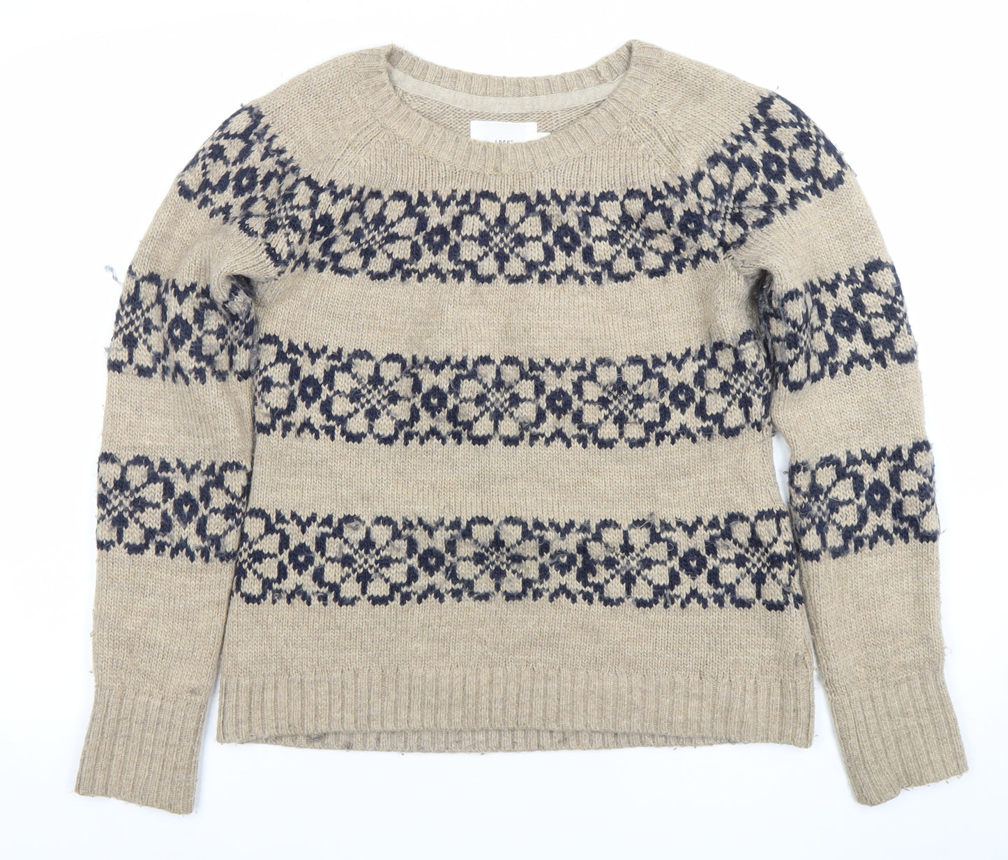 H&M L.O.G.G. Women’s Beige Fair Isle Wool Jumper M
