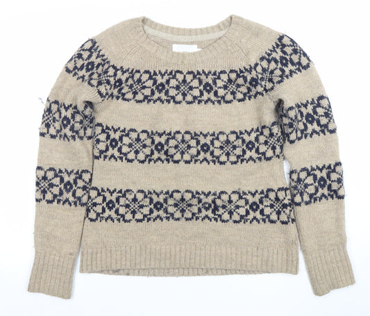 H&M L.O.G.G. Women’s Beige Fair Isle Wool Jumper M