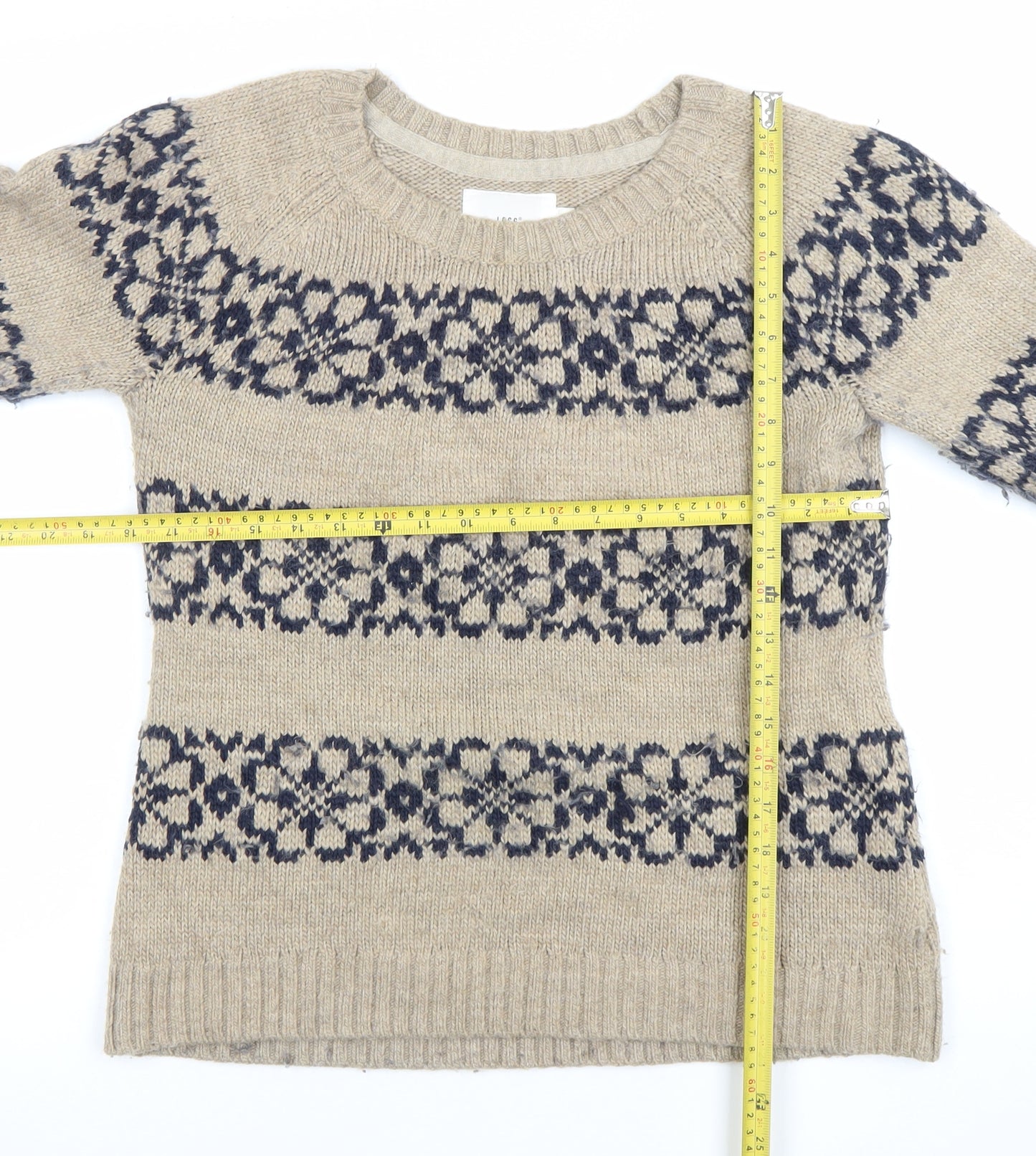 H&M L.O.G.G. Women’s Beige Fair Isle Wool Jumper M