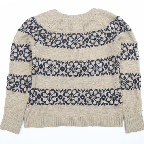 H&M L.O.G.G. Women’s Beige Fair Isle Wool Jumper M