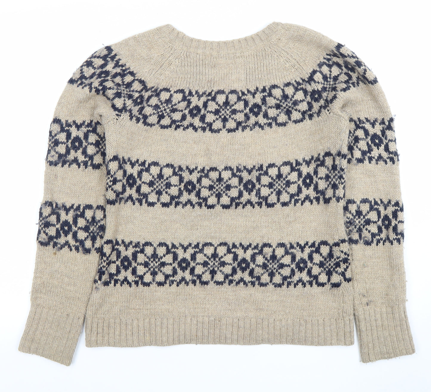 H&M L.O.G.G. Women’s Beige Fair Isle Wool Jumper M