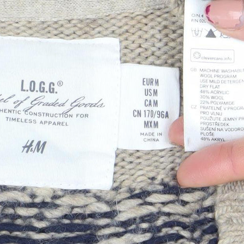 H&M L.O.G.G. Women’s Beige Fair Isle Wool Jumper M