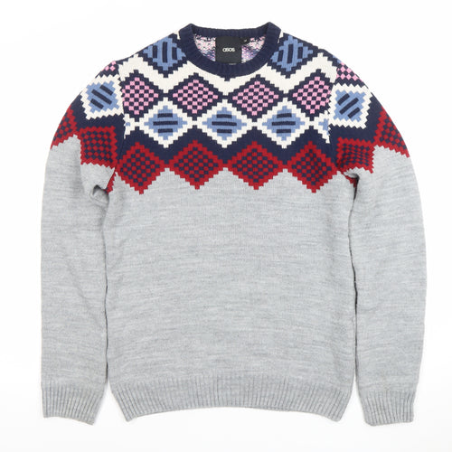 ASOS Men’s Grey Geometric Knit Jumper Size M Long Sleeve Pullover