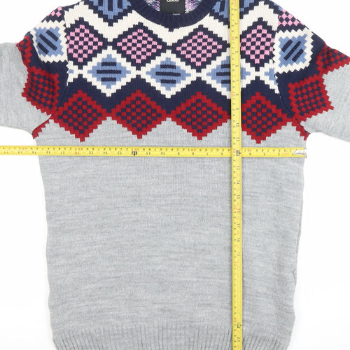 ASOS Men’s Grey Geometric Knit Jumper Size M Long Sleeve Pullover