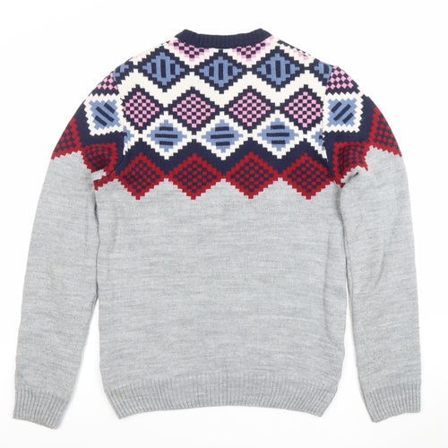 ASOS Men’s Grey Geometric Knit Jumper Size M Long Sleeve Pullover