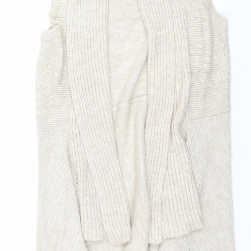 New Look Women's Beige Knit Sleeveless Open Cardigan Size 10