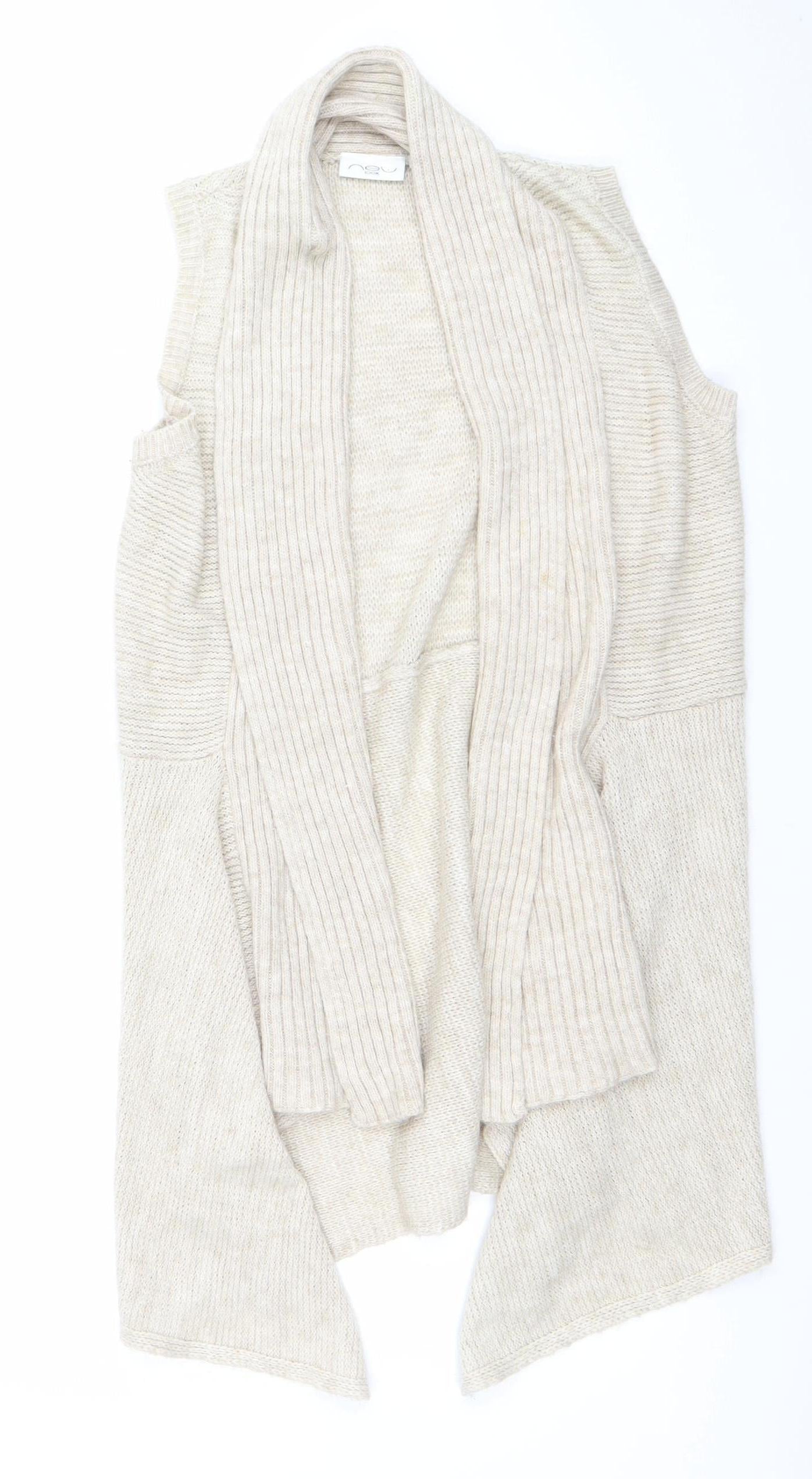 New Look Women's Beige Knit Sleeveless Open Cardigan Size 10