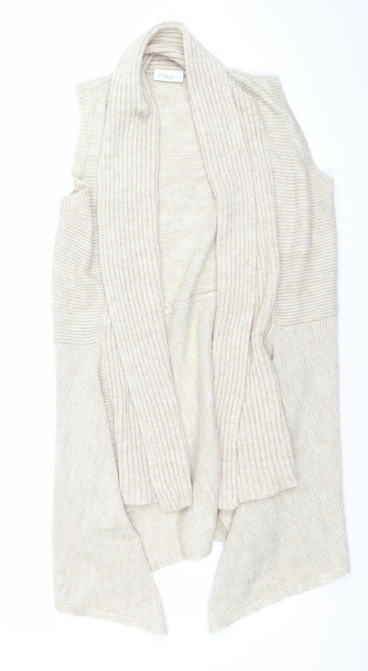 New Look Women's Beige Knit Sleeveless Open Cardigan Size 10
