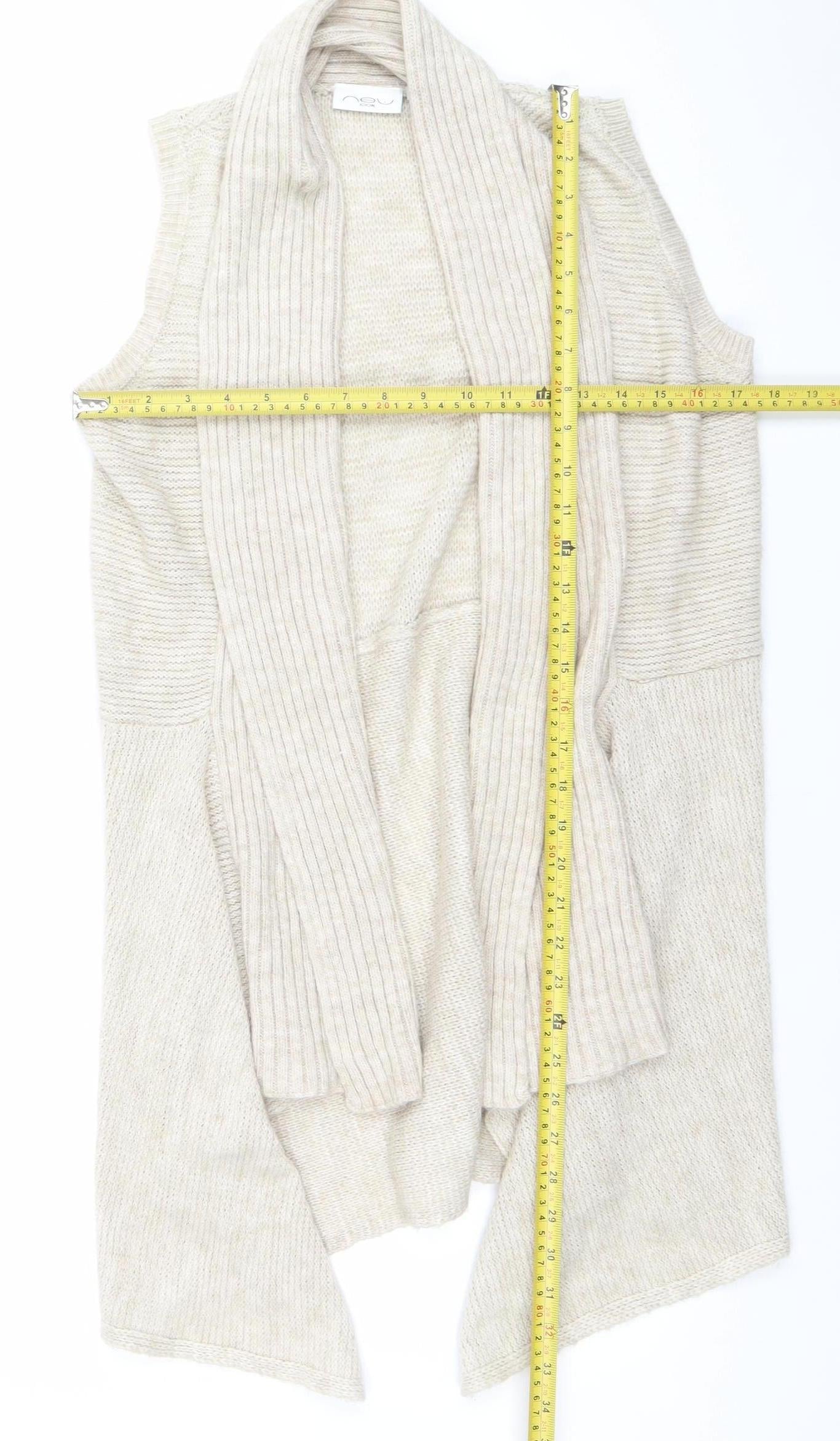 New Look Women's Beige Knit Sleeveless Open Cardigan Size 10