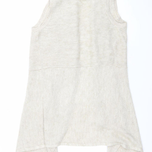 New Look Women's Beige Knit Sleeveless Open Cardigan Size 10