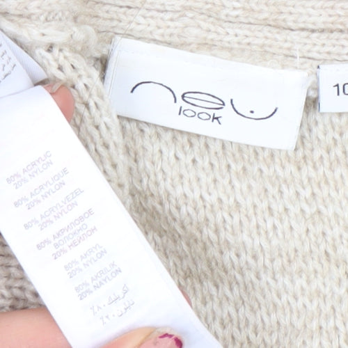 New Look Women's Beige Knit Sleeveless Open Cardigan Size 10