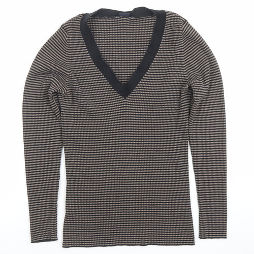 GAP Womens Brown Striped V-Neck Long Sleeve Slim Fit Pullover Jumper Size L