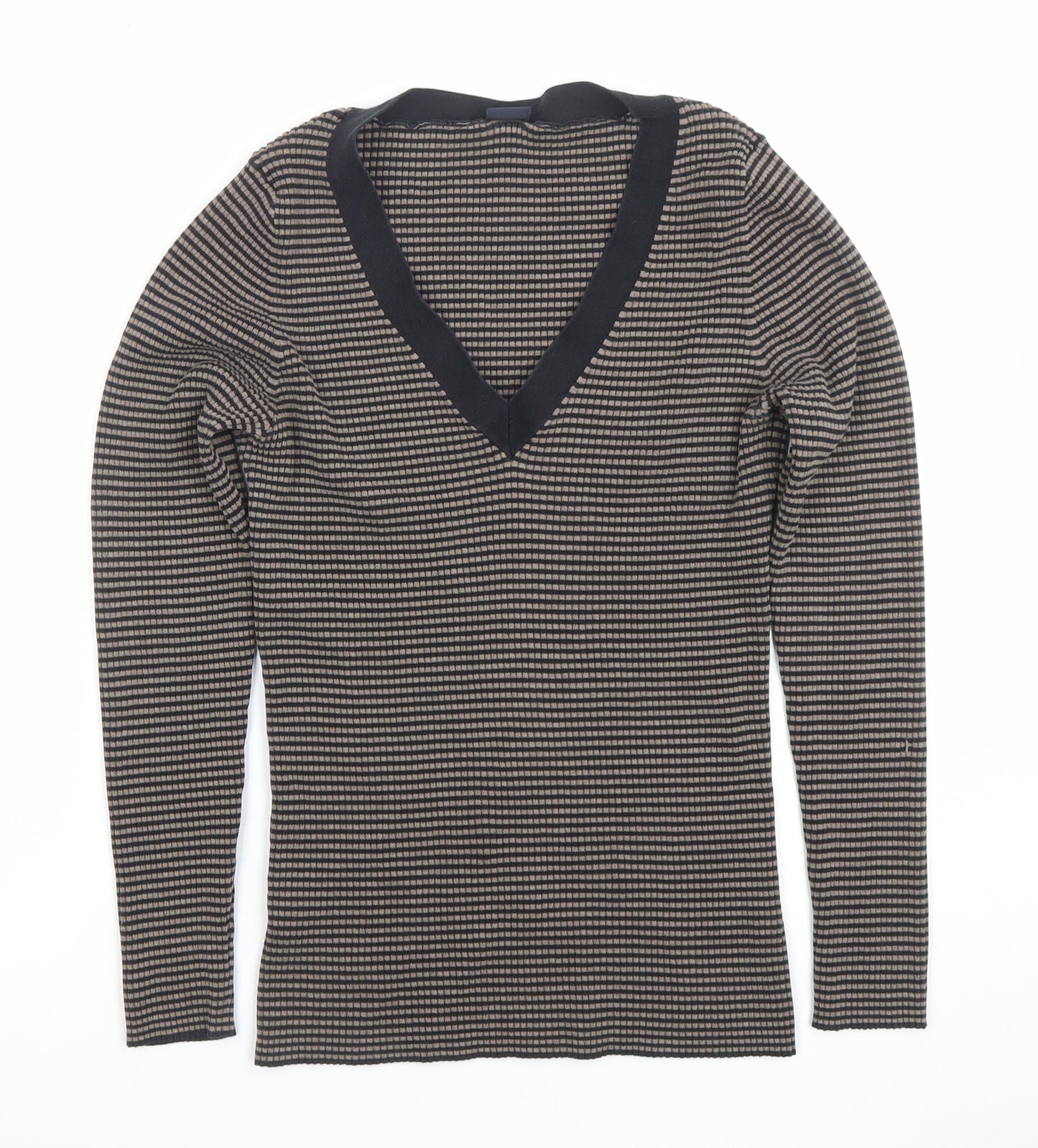 GAP Womens Brown Striped V-Neck Long Sleeve Slim Fit Pullover Jumper Size L