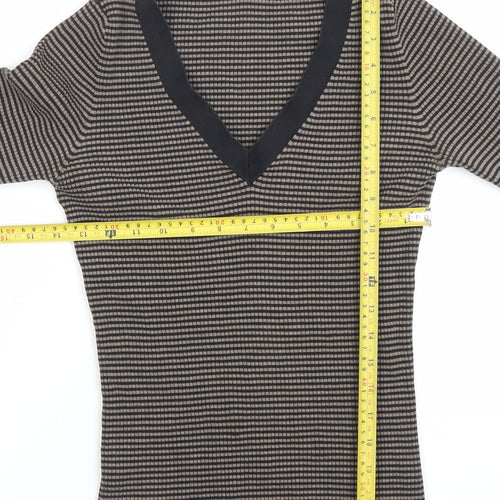 GAP Womens Brown Striped V-Neck Long Sleeve Slim Fit Pullover Jumper Size L