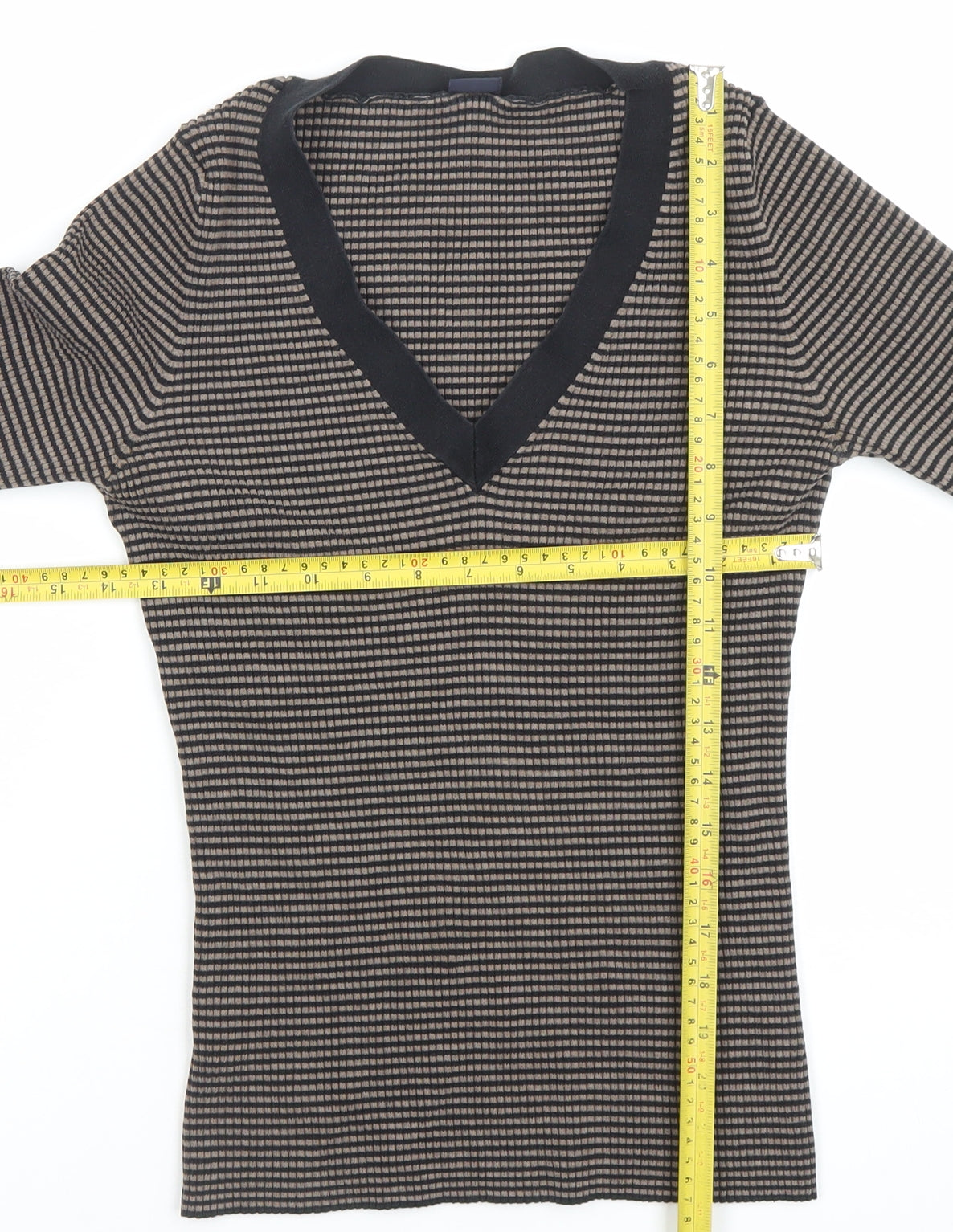 GAP Womens Brown Striped V-Neck Long Sleeve Slim Fit Pullover Jumper Size L