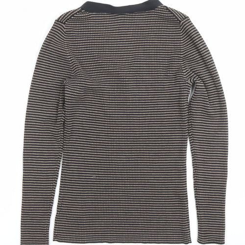 GAP Womens Brown Striped V-Neck Long Sleeve Slim Fit Pullover Jumper Size L