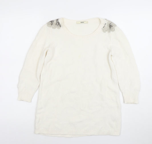 Oasis Women’s Ivory Beaded Cotton Knit Jumper Size S