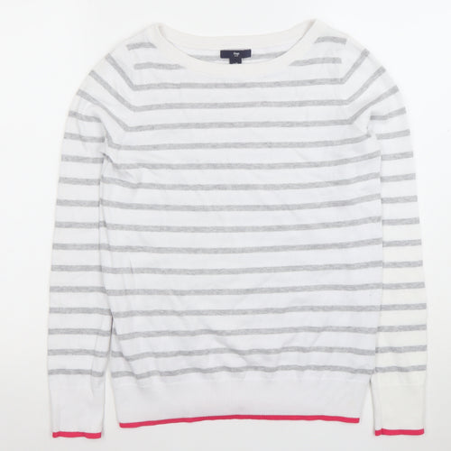 Gap Womens White Grey Striped Cotton Jumper XS Crew Neck Pullover