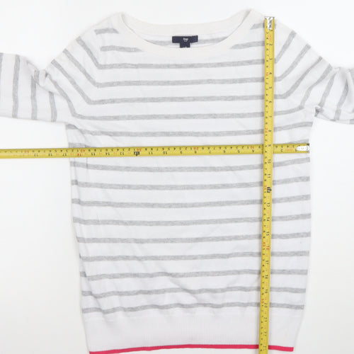 Gap Womens White Grey Striped Cotton Jumper XS Crew Neck Pullover