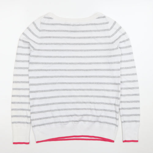 Gap Womens White Grey Striped Cotton Jumper XS Crew Neck Pullover