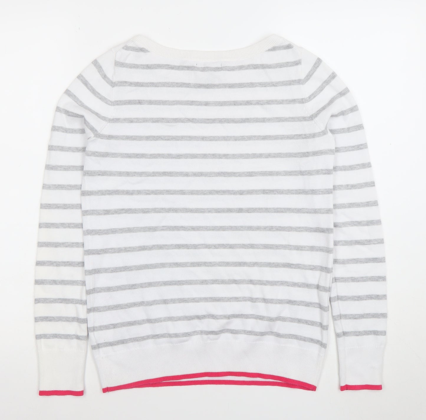 Gap Womens White Grey Striped Cotton Jumper XS Crew Neck Pullover